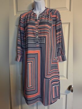 Trina Turk geometric striped split-neck shirt dress Size 6